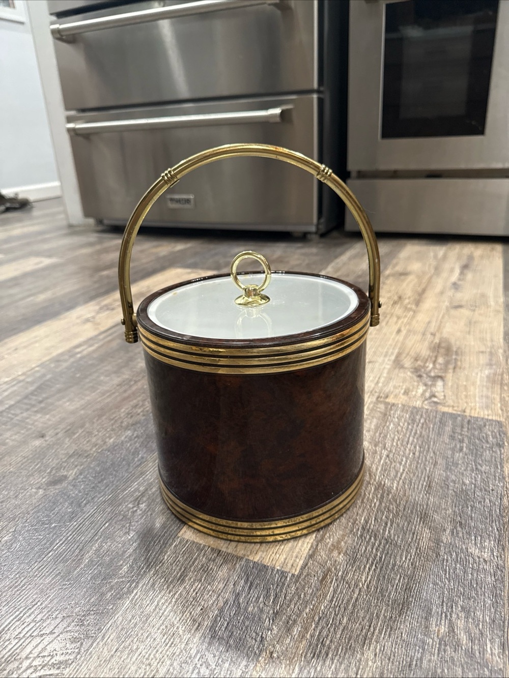 Brown and Gold Vintage Ice Bucket with Handle. MCM